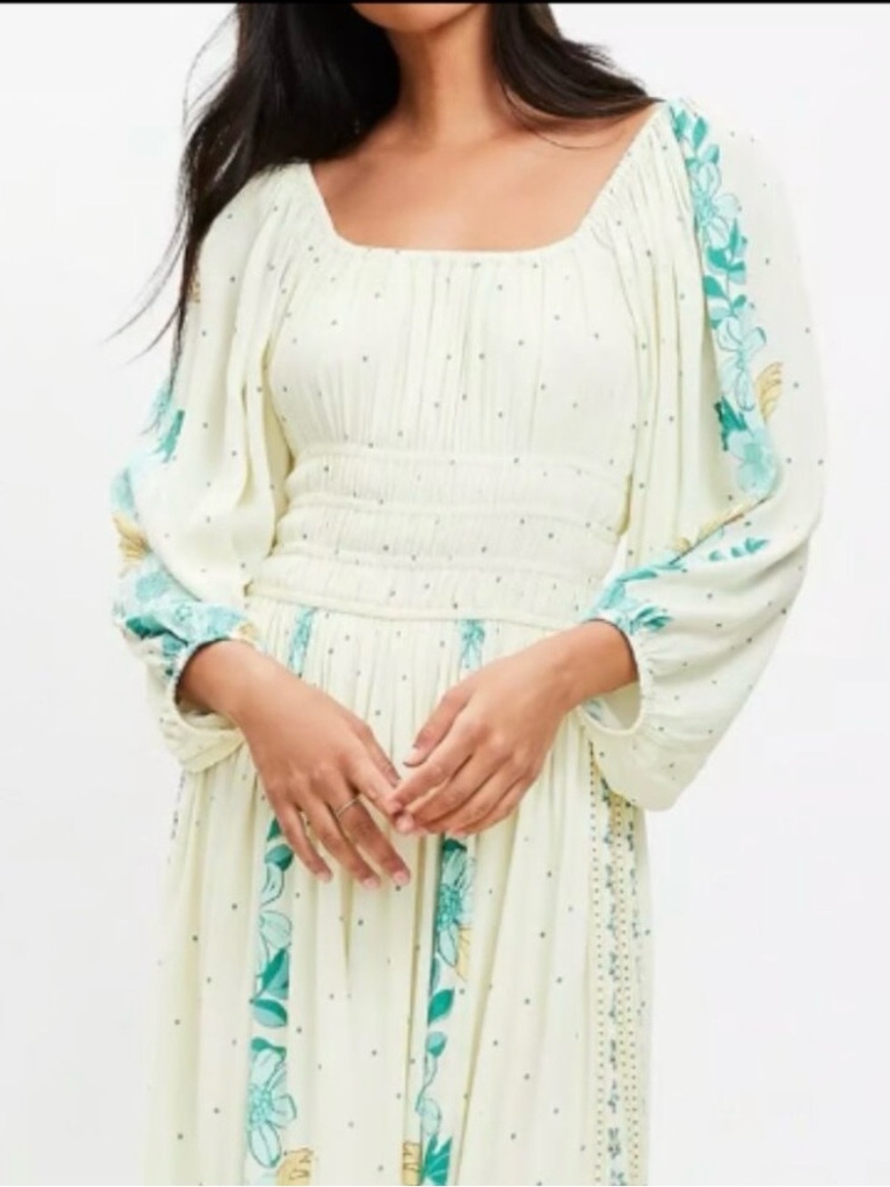 NWT LOFT Cream Maxi Dress with Teal Floral Print